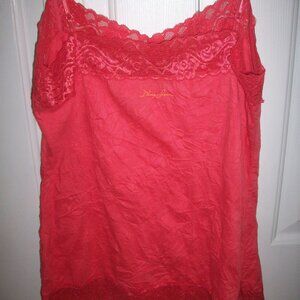 Salmon Pink Cami Lined Size Medium Tank Top Adjustable Straps Lace V-Neck DNKY